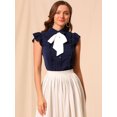 thumbnail image 3 of INSPIRE CHIC Women's Ruffle Bow Tie Chiffon Top Peter Pan Collar Button Down Shirts, 3 of 6