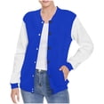 thumbnail image 1 of UAMVSH Jackets for Women Casual Button down Athletic Coats Fall Color Block Long Sleeve Baseball Active Jackets Outwear with Pockets(Large,Blue), 1 of 6