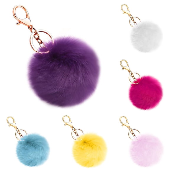 6 Pcs Faux Fur Ball Keychain,3 Inch Soft Keyrings,Faux Puff Ball Keychain,Small Pom Keychain,Soft Cute Plush Ball Key Ring For Women Purse Handbags Backpack Pendant Charm,Pompoms Keychains,Multicolor