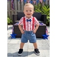 thumbnail image 5 of Cenuakty Toddler 6M 12M 18M 24M 2T 3T 4T Boys Shorts Set, Stars Striped Shirt with Denim Overall Shorts Summer 4th of July Outfit, 5 of 9