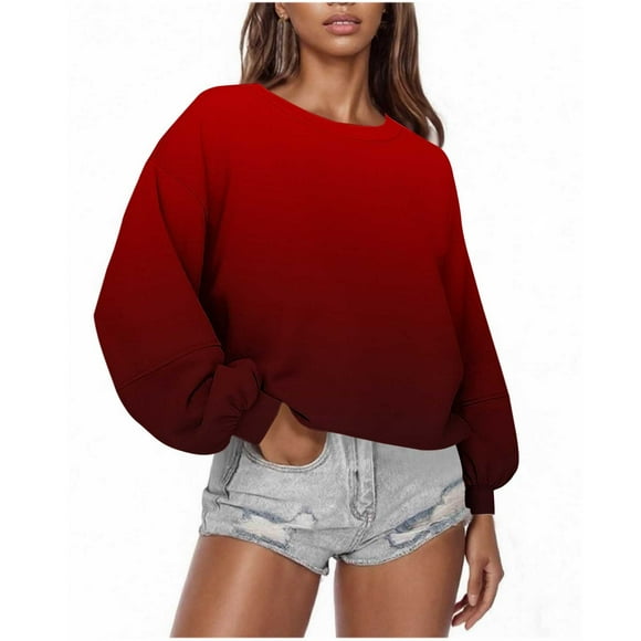 JGGSPWM Mode Décontractée pour Femmes Chandail en Molleton Imprimé Surdimensionné Sans Capuche Léger Confort Manches Longues Chandail Rouge TTG