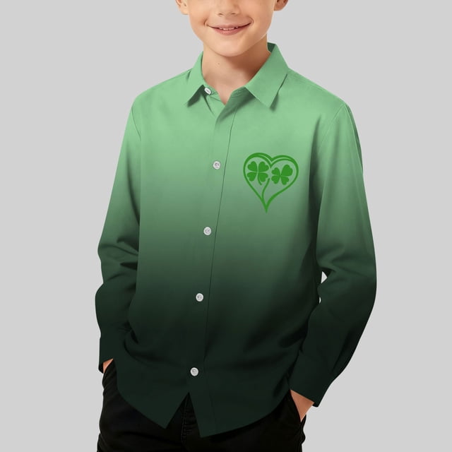 Blusa y camisa de manga larga con cuello vuelto para niños, camisa informal de moda para niños y niñas, camisa de manga larga con estampado del Día de San Patricio, camisa de manga larga con cuello vu