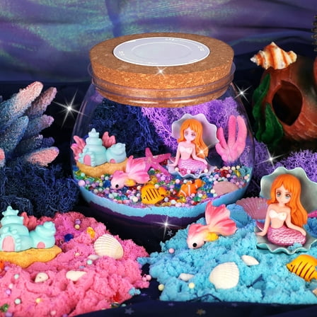 Nicella Mermaid Terrarium Crafts Kit for Kids, LED Night Light Birthday Gift for Girls Ages 4 5 6 7 8 9 10 Year Old, Mermaid Toys for Kids