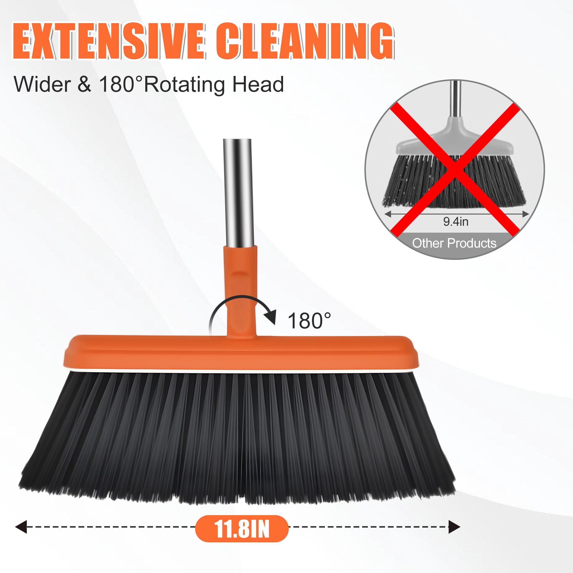 CISILOV Broom and Dustpan Combo Set with Extendable Long Handle up to 51.2", Self-Cleaning Dustpan Teeth for Pet Hair, Upright Standing Brooms for Sweeping Indoor/Outdoor/Home/Office