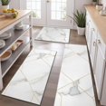 thumbnail image 2 of White Gold Geometric Marble Kitchen Rugs Sets Of 3,Kitchen Runner Rugs Non Skid Washable,Decorative Kitchen Floor Mats for Kitchen,Sink,Laundry,17"x30"+ 17"x47" + 17"x59", 2 of 6