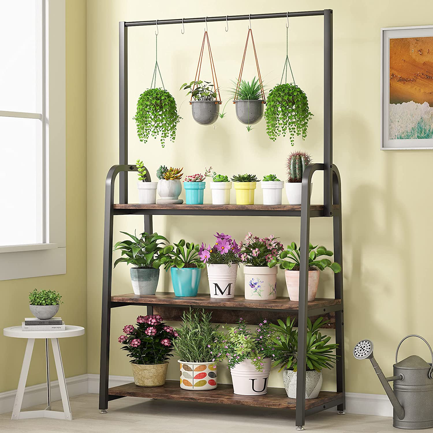 Flower Plant Pot Stand Iron Display Rack Ceramic Art Vase Landscape Shelf Decor 