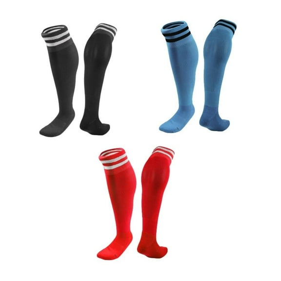Lian LifeStyle 3 Pairs Knee High Sports Socks for Soccer, Softball, Baseball, Soccer, and Many Other Sports XL002 Size S Black,LightBlue,Red
