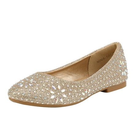 

Dream Pairs Kids Girls Fashion Dance Shoes Slip-On Shoes Children Party Dress Flat Shoes Nina-100 Gold/Glitter Size 9