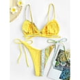 thumbnail image 4 of Traje de baño para mujer, estampado, empalme, cintura alta, secado rápido, ajustado, sin espalda, correas de hombro regulables, trajes de baño divididos para verano, amarillo, L, 4 of 7