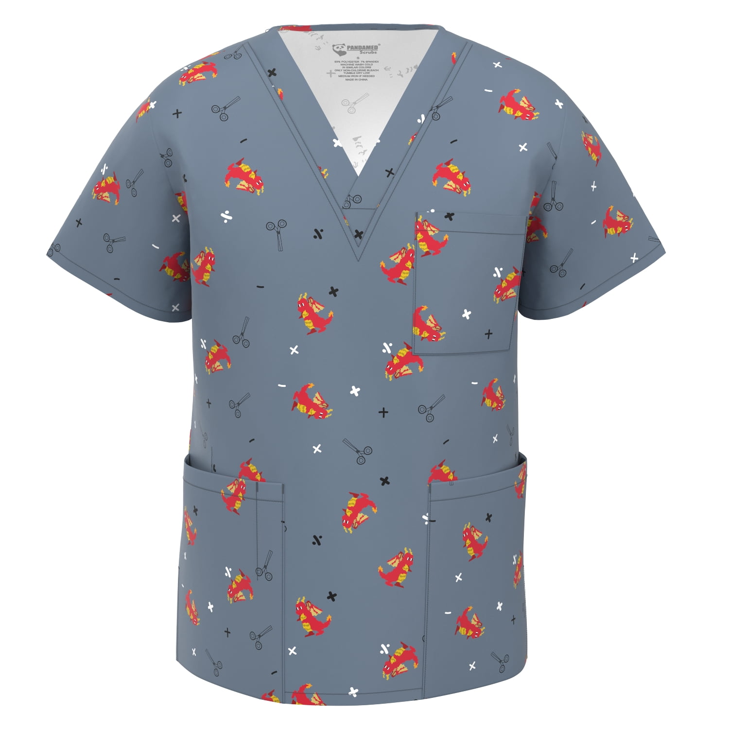 Men Stretch Print Scrub Top Medical Uniform Men Nurse School Print
