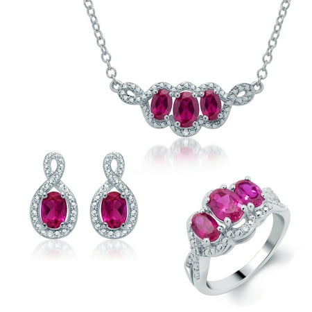 Created Ruby and Diamond Accent Silvertone 3pc Jewelry Set