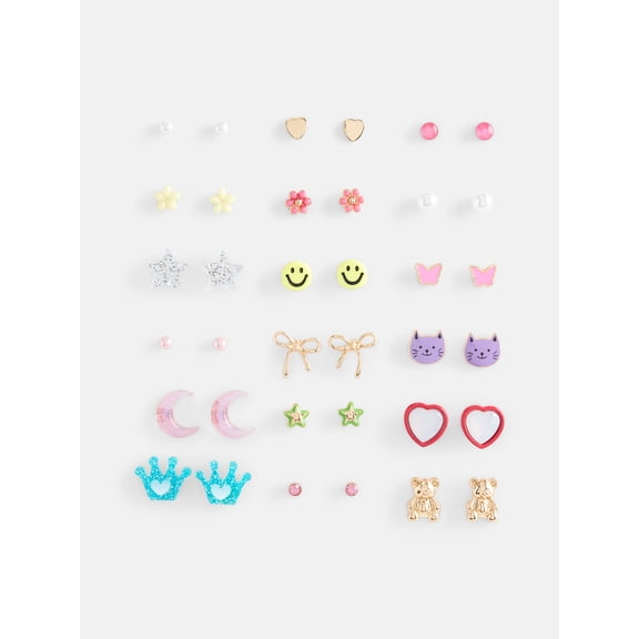 Wonder Nation Girls 18 Pairs Assorted Earrings, Multi