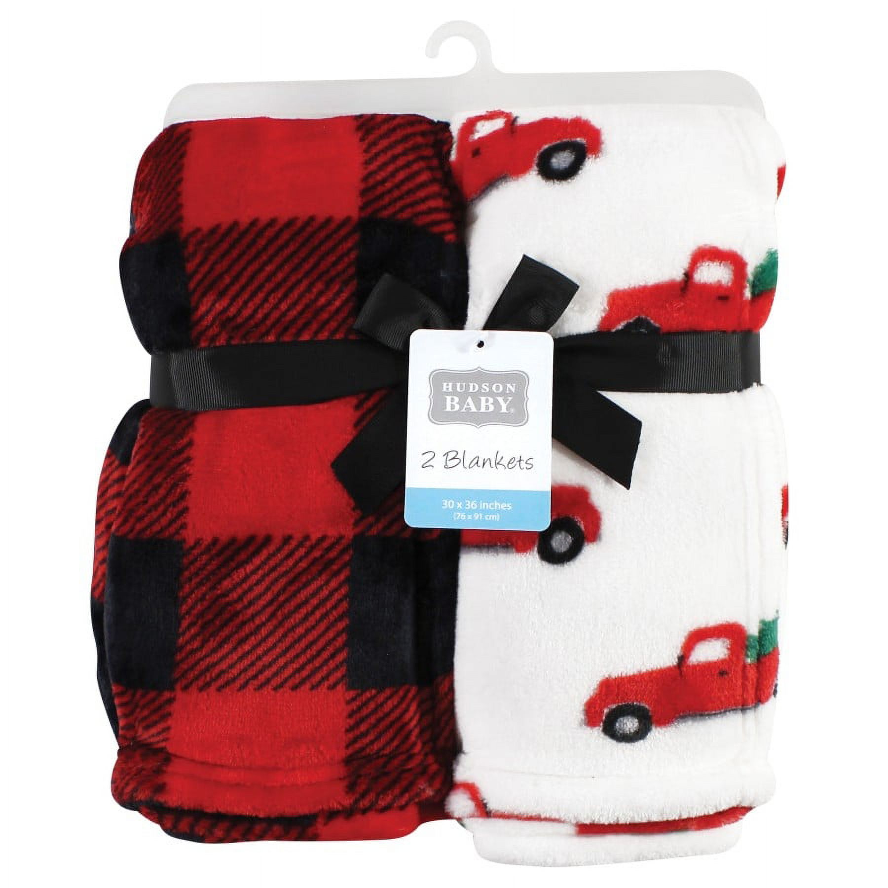 Hudson Baby Unisex Baby Silky Plush and Coral Fleece Blanket, Christmas Tree Truck, 30x36 inches