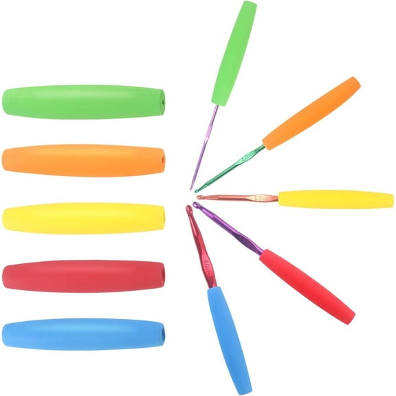 LZLINGMEI 5PCS Crochet Hook Grips,Ergonomic Crochet Hook Grip for Arthritis,Soft EVA Removable Crochet Hook Grips Ergonomic Cushions Fits Hooks Great for Comfort and Arthritic Hands(Only EVA Handle)