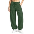 thumbnail image 2 of Nfurl Sweatpants for Women Trendy Elastic Bottom Straight Leg Sweatpant Casual Jogging Pants with Pockets Drawstring Elastic Waist Joggers Sweat Pants Army Green,XXL, 2 of 9