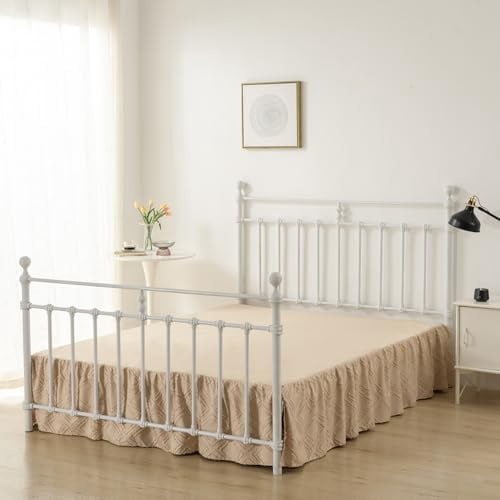 Bed Skirt King Size, Ruffled Bed Skirts with Split Corners, Boho King Bed Skirt 14 Inch Drop with Platform, Dust Ruffle, Light Camel, 14'' King