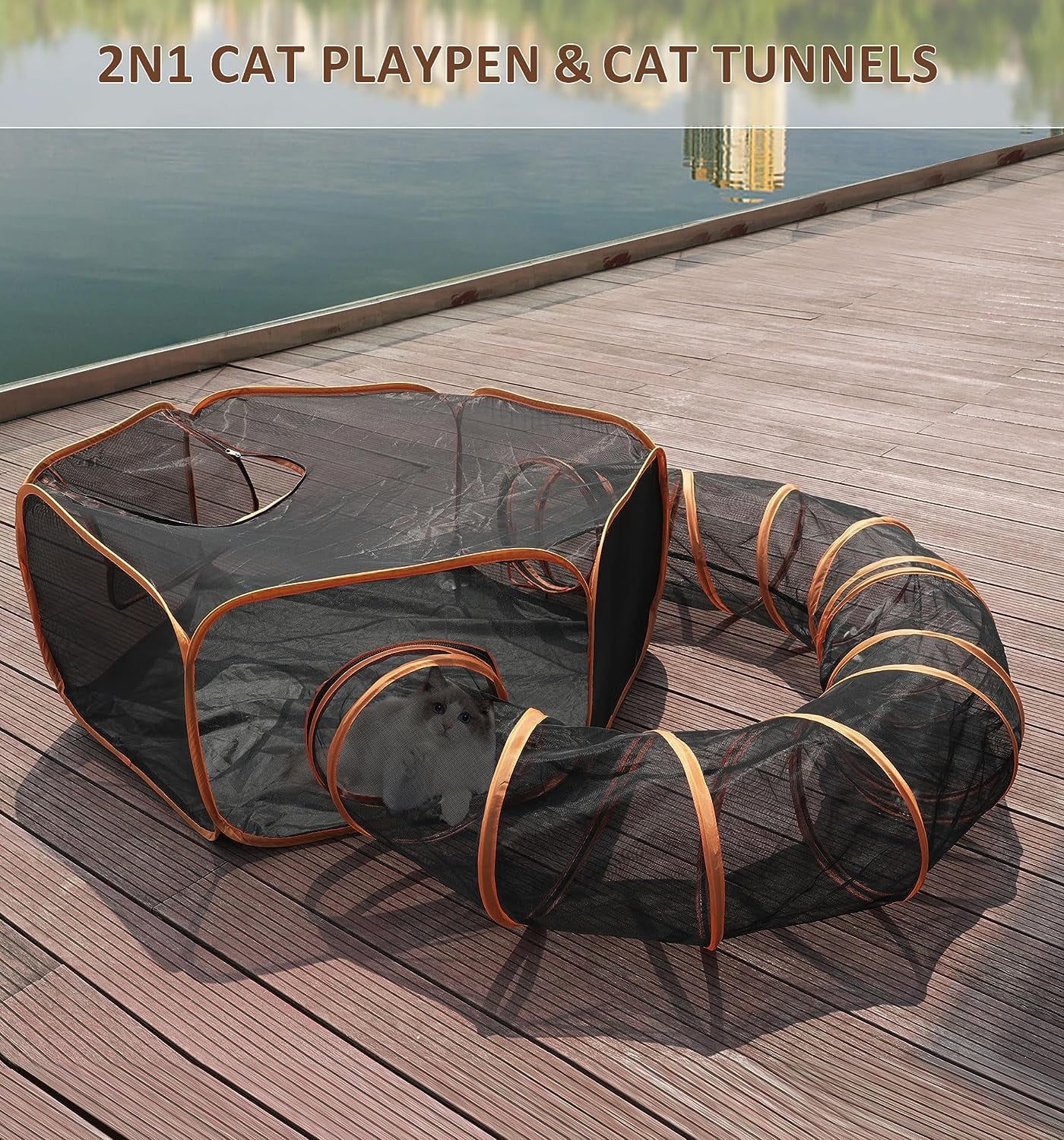 Senhu Outdoor Cat Enclosures, Portable Cat Tent for Outside Cat Playpen Enclosed with Tunnel, Catio Cat Enclosure for Indoor Cats and Other Small Animals