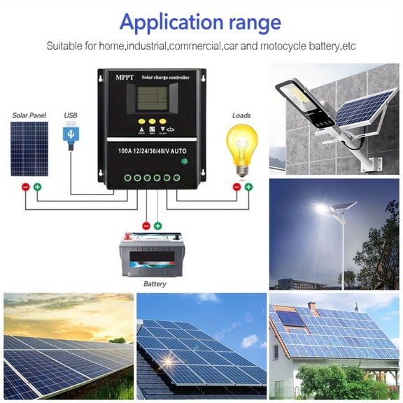 100A MPPT Solar Charge Controller 12V 24V 36V 48V LCD Display Battery Intelligent Regulator Max 100V Input Dual USB for Lead-Acid/Lithium
