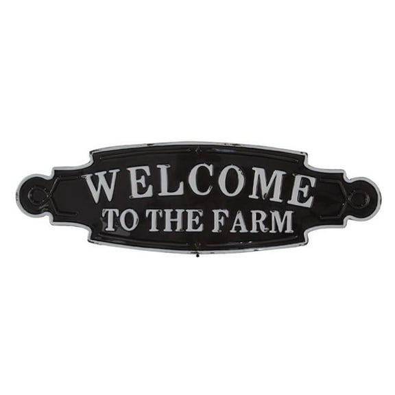 Lacquered Black & White Metal Wall Sign - Welcome to the Farm