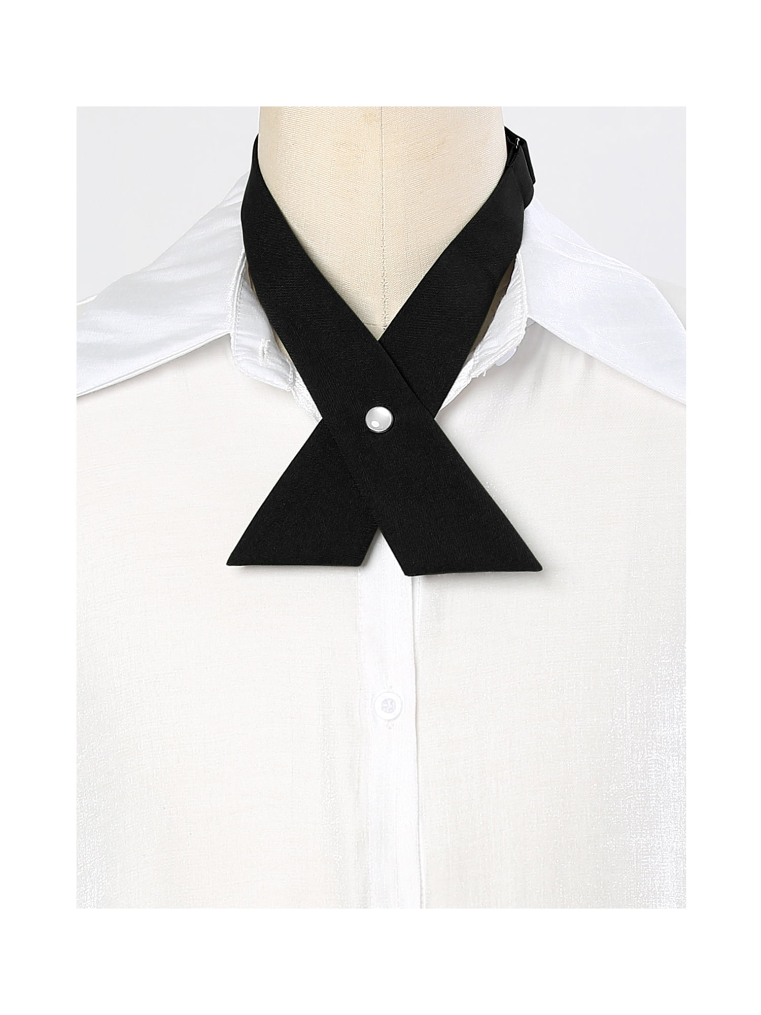 Unique Bargains Criss-Cross Bowtie School Uniform Solid Snap Button Neck Tie for Women Wine Red