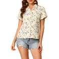 thumbnail image 5 of INSPIRE CHIC Women's Summer Casual Notched Lapel Button Up Short Sleeves Floral Shirt XS Beige, 5 of 6