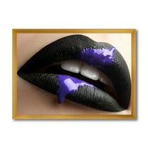 Designart 'Woman Lips With Black Lipstick & Purple Paint' Modern Framed Art Print