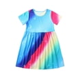 thumbnail image 2 of CUZIBR Teen Youth Girls Summer Casual Dress Crewneck Short Sleeve Tie Dye Gradient Color Tiered High Waist A-Line Flowy Star Moon Print Fashionable Breathable Sundress,Light blue,9-10 Years, 2 of 2
