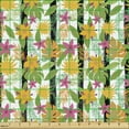 thumbnail image 2 of Tropical Fabric by the Yard, Exotic Hibiscus Blossom Blowing Jungle Flora Plants Monstera Plumeria, Decorative Upholstery Fabric for Chairs & Home Accents, Green Apricot and Pink by Ambesonne, 2 of 5