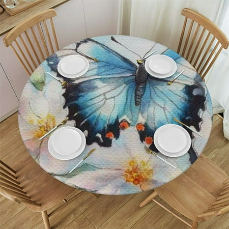 

Patifu Butterfly Flowers Watercolor Painting Round Tablecloth Stain-Resistant & Washable for Indoor and Outdoor Use - Full Width Single-Sided Printing Outdoor Fitted 38 -42