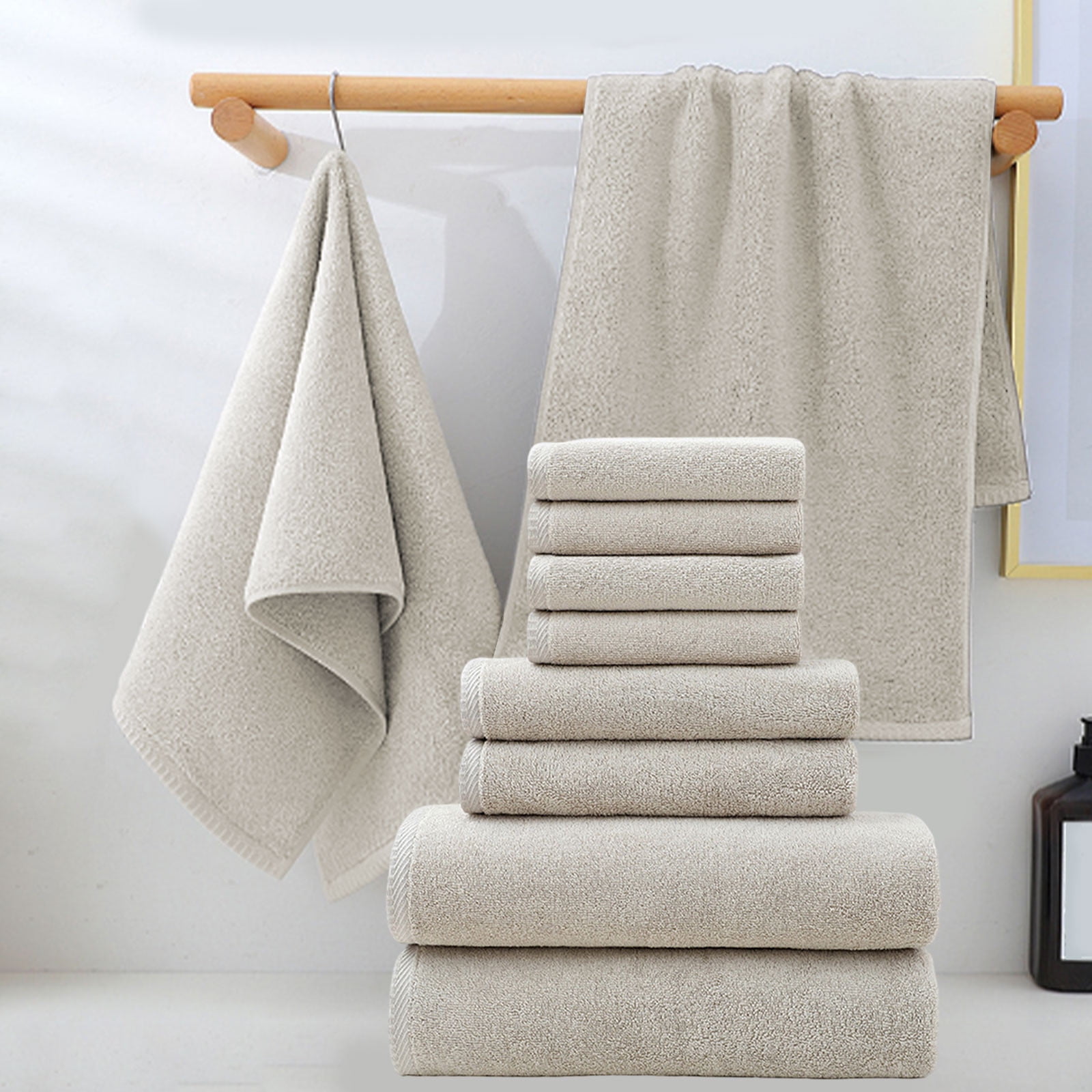 Beige Beige Cotton Bath Collection 8-Piece Towel Set Ultra Absorbent Quick-Dry Fabric Bath Sheet Hand Towel Washcloth Combo #u56uq