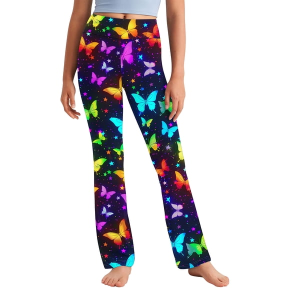 Odeerbi 2-13 Años Niñas Pantalones de Yoga de Pierna Ancha Entrenamiento Baile Deporte Atlético Pantalones Elasticidad Lindo Cintura Alta Pantalones de Pierna Recta