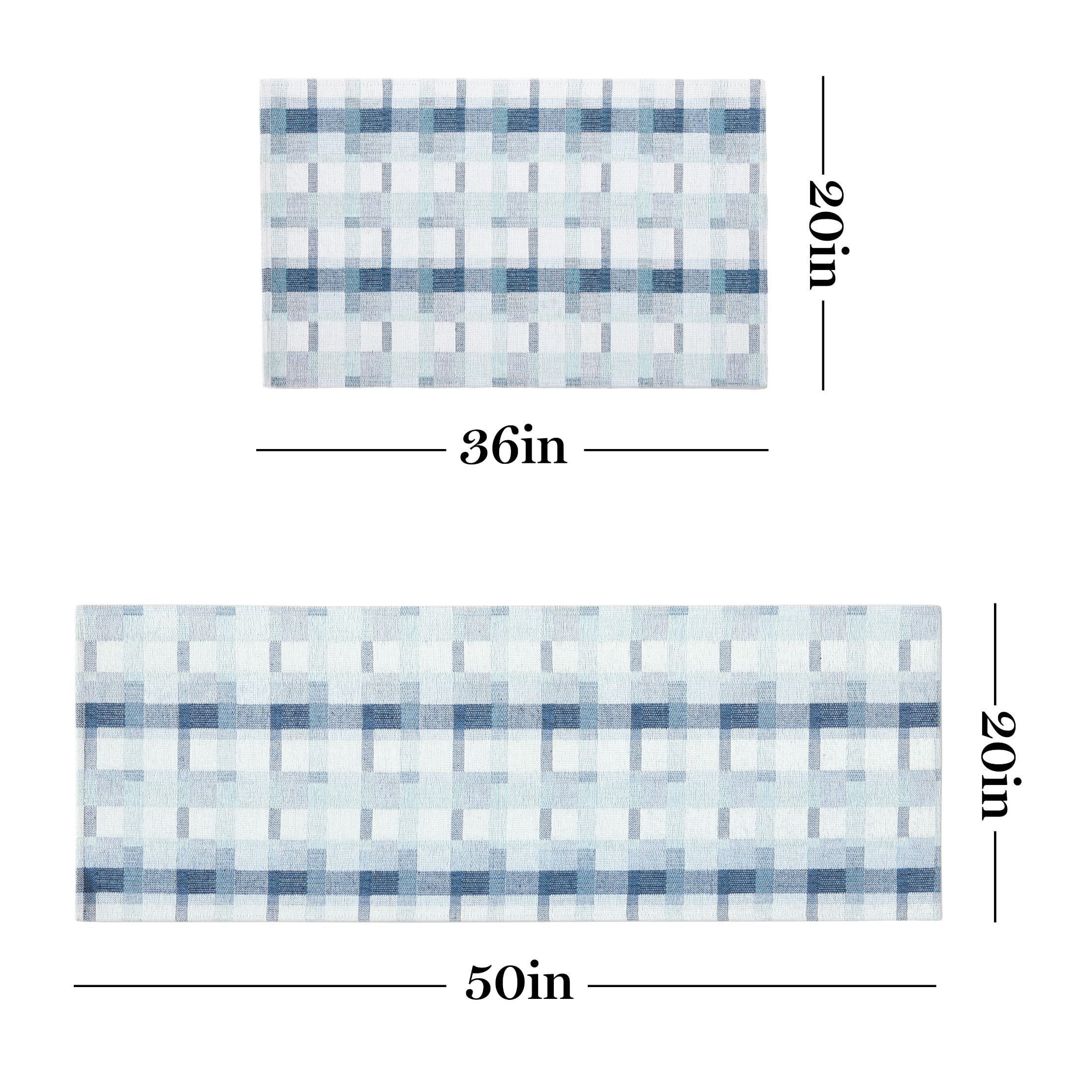 Martha Stewart Stella Owen Plaid Slip-Resistant Kitchen Mat Runner, Blue/White, 20"x50"
