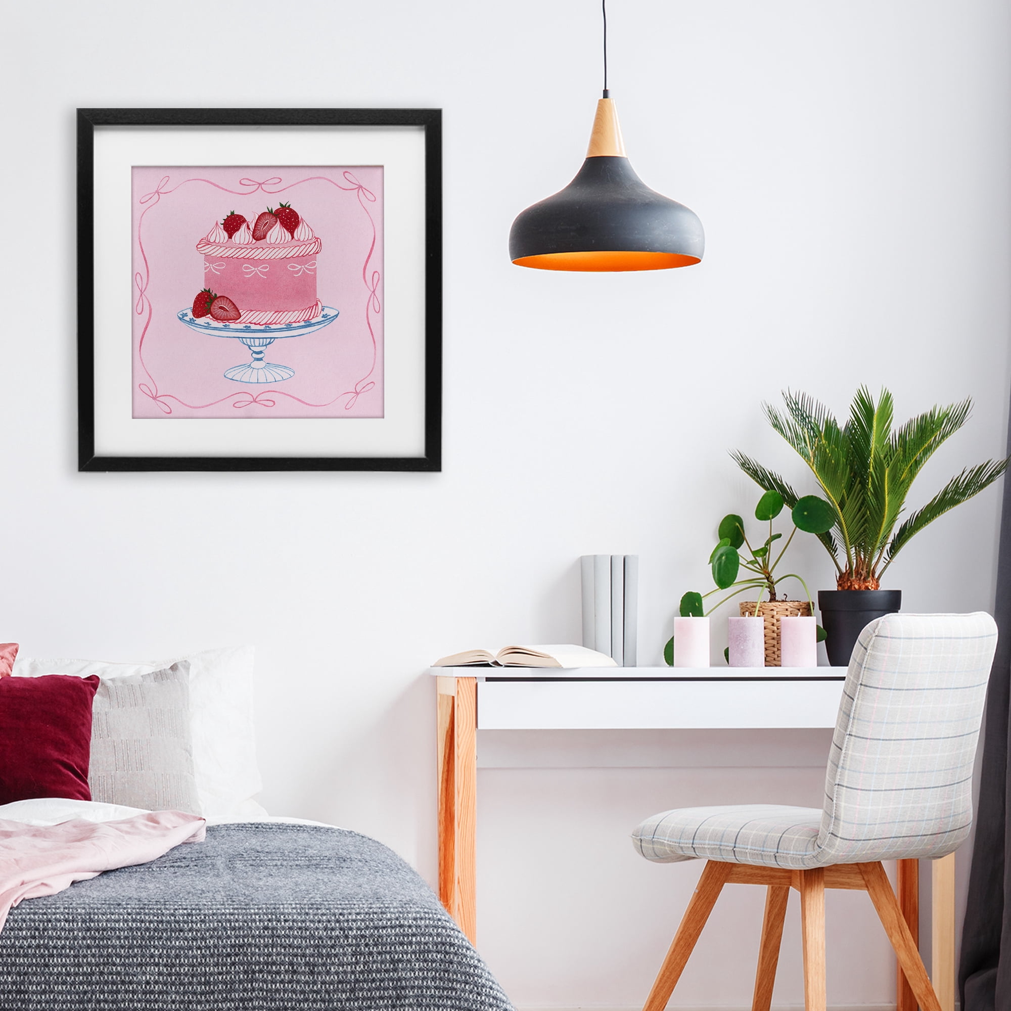 Stupell Industries Pink Strawberry Cake Black Framed Print Under Glass, design by Grace Popp