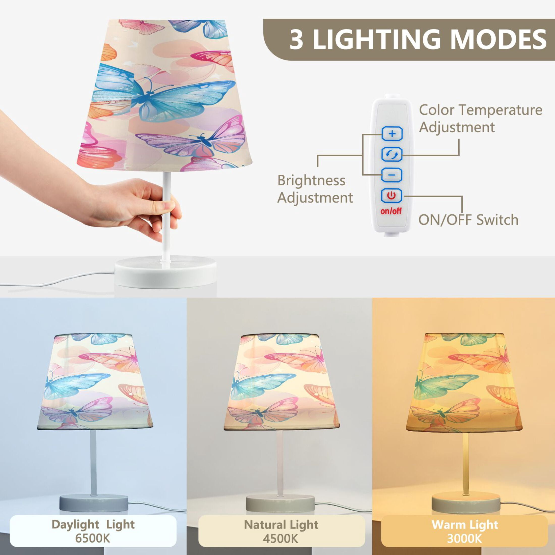Ryvnso LED Bedside Table Lamp Butterfly Flying on Beige Bedroom Desk Lamps Nightstand Lampshade M