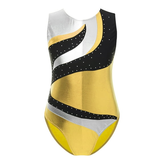 Alvivi Kids Girls Sparkly Gymnastics Workout Leotard Sleeveless Ballet Dance Bodysuit Gold 12