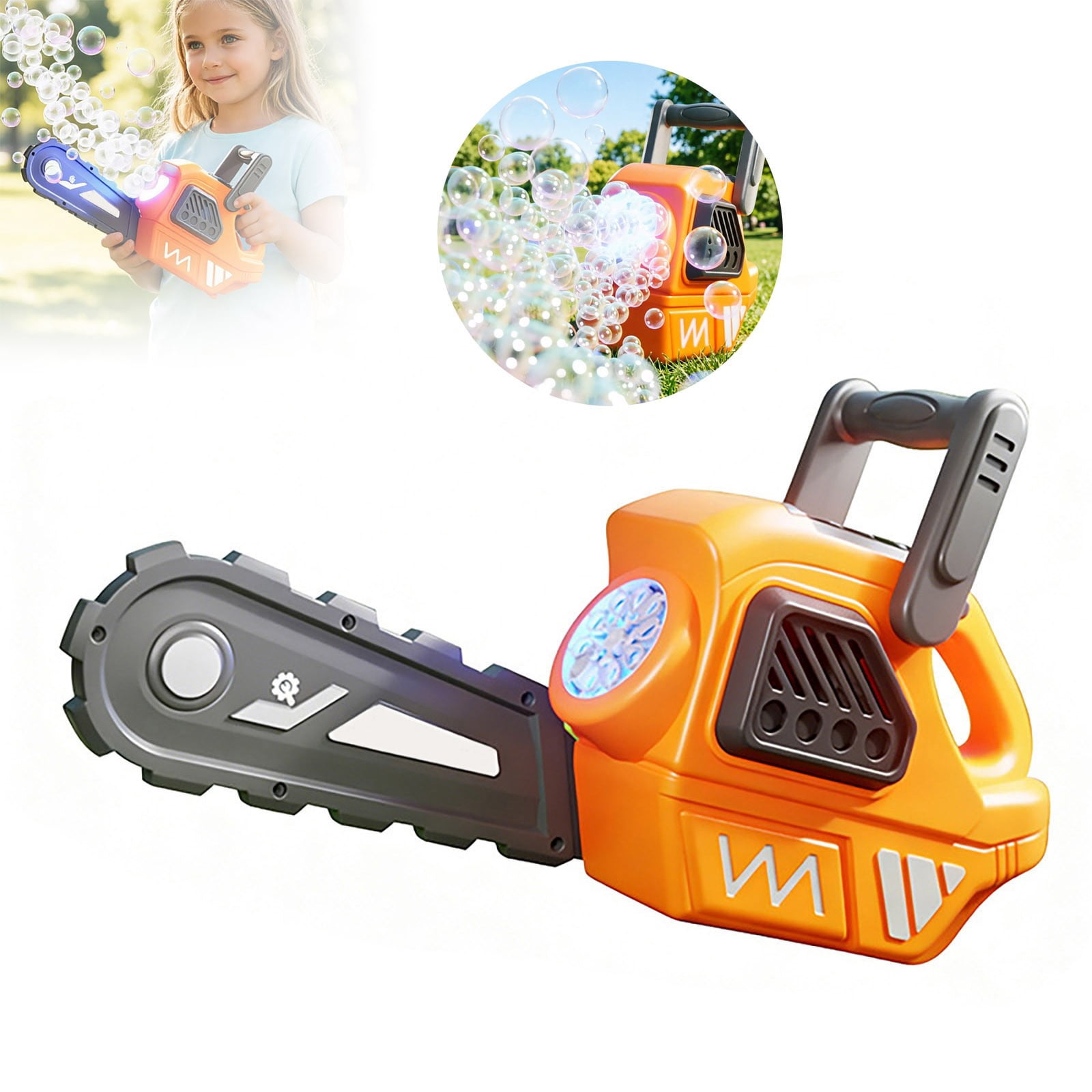 Gytml Chainsaw-Shaped Bubble Machine, Automatic Bubble Blower With Lights, Outdoor Handheld Bubble Maker For Summer Parties & Backyard Fun(Orange-35X19X9Cm)
