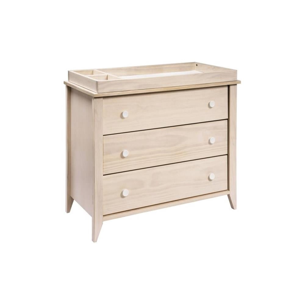 Pemberly Row Wood 3-Drawer Dresser with Removable Changing Tray in Natural