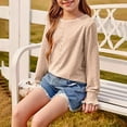thumbnail image 5 of Efsteb Girls Long Sleeve Shirts Round Neck Cuffs Shrink Long Sleeved Pullover Top Casual Comfy Cute Tops Solid Color Loose Fashion Blouses (Beige,5 Years), 5 of 9