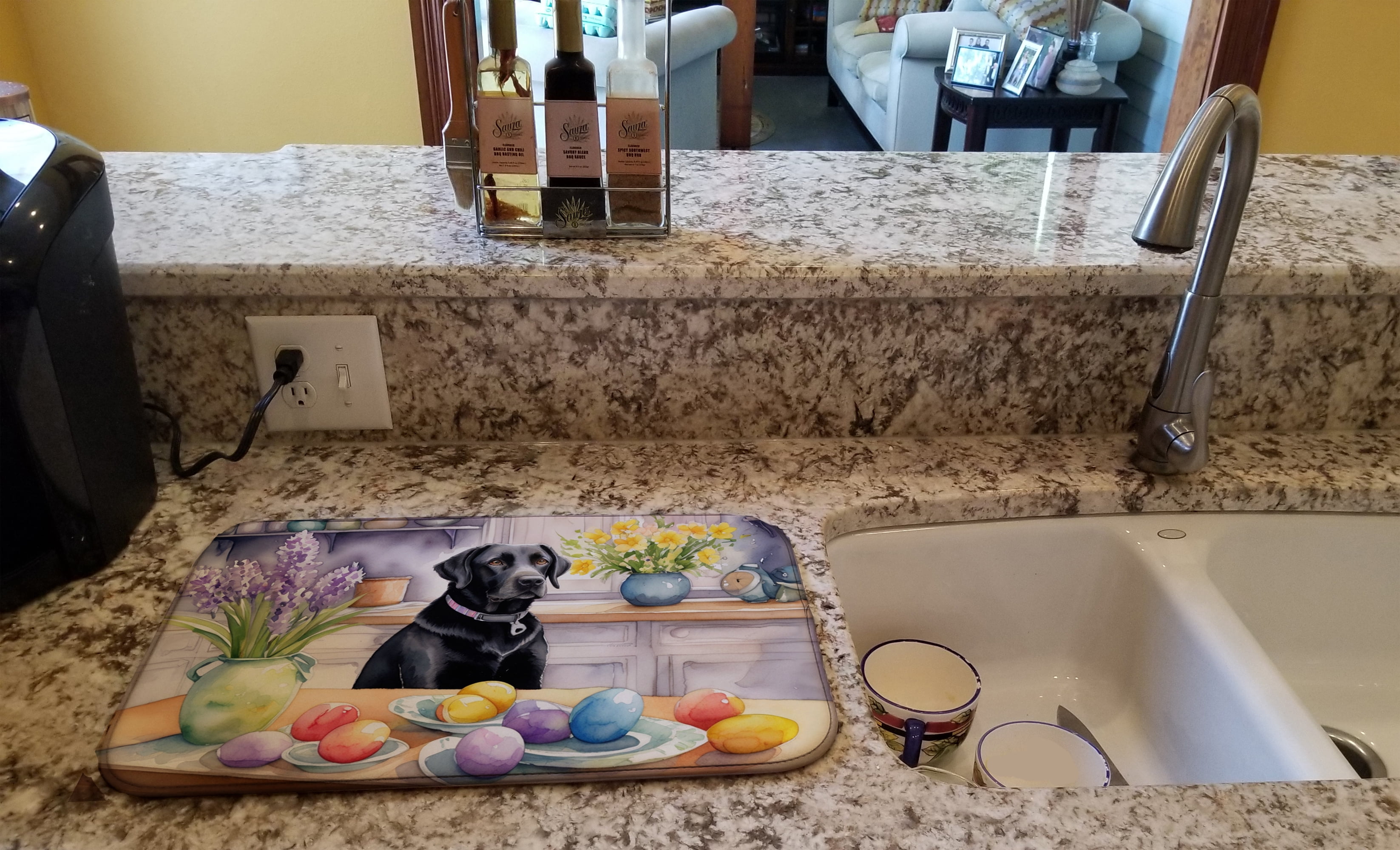 Decorating Easter Black Labrador Retriever Dish Drying Mat 14 in x 21 in