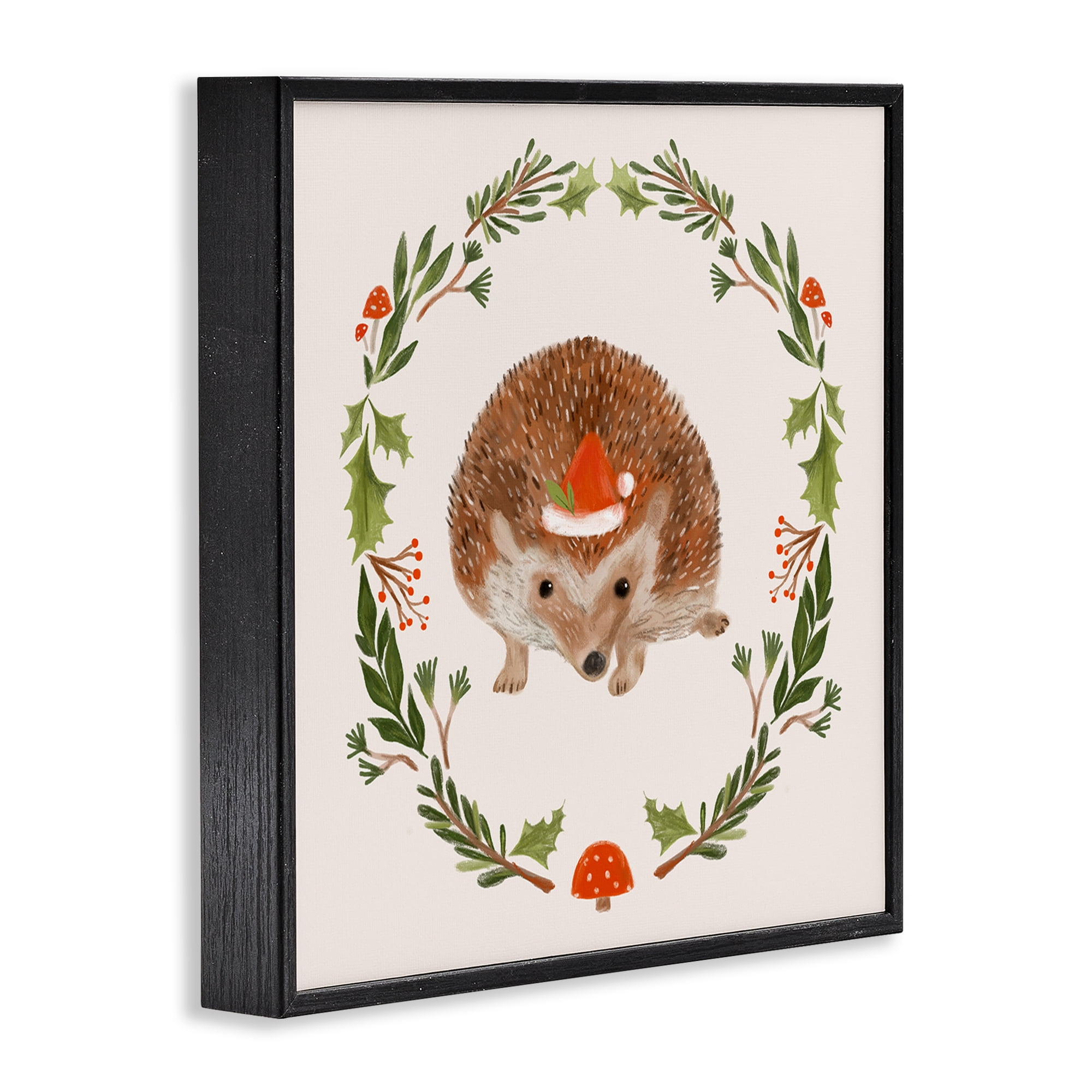 Stupell Industries Holiday Hedgehog Wreaf Holiday Painting Black Framed Art Prints Wall Art, 17 x 17