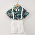 thumbnail image 2 of Moxiu Toddler Formal Outfit Kid Gentleman Short Sleeve Dress Shirt Bowtie Boy Suspender Shorts Wedding Suit Boys Outfits 3 Piece Set Blue,150, 2 of 8