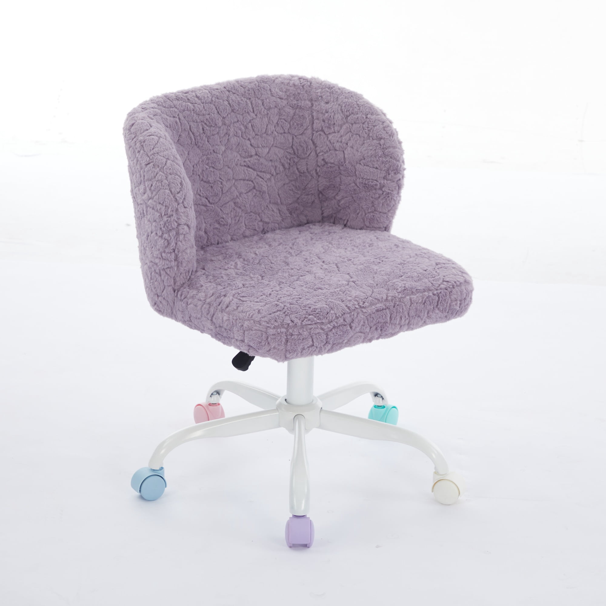 Furniture Office Chair, Artificial Rabbit Hair Home Chair with Metal Base, Adjustable Desk Chair Swivel Office Chair, Vanity Chair (Violet)