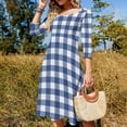 thumbnail image 4 of Navy Blue White Buffalo Check Geometric Plaid Women's Fall Dresses Casual Loose Flowy Swing Shift Dress, 4 of 9