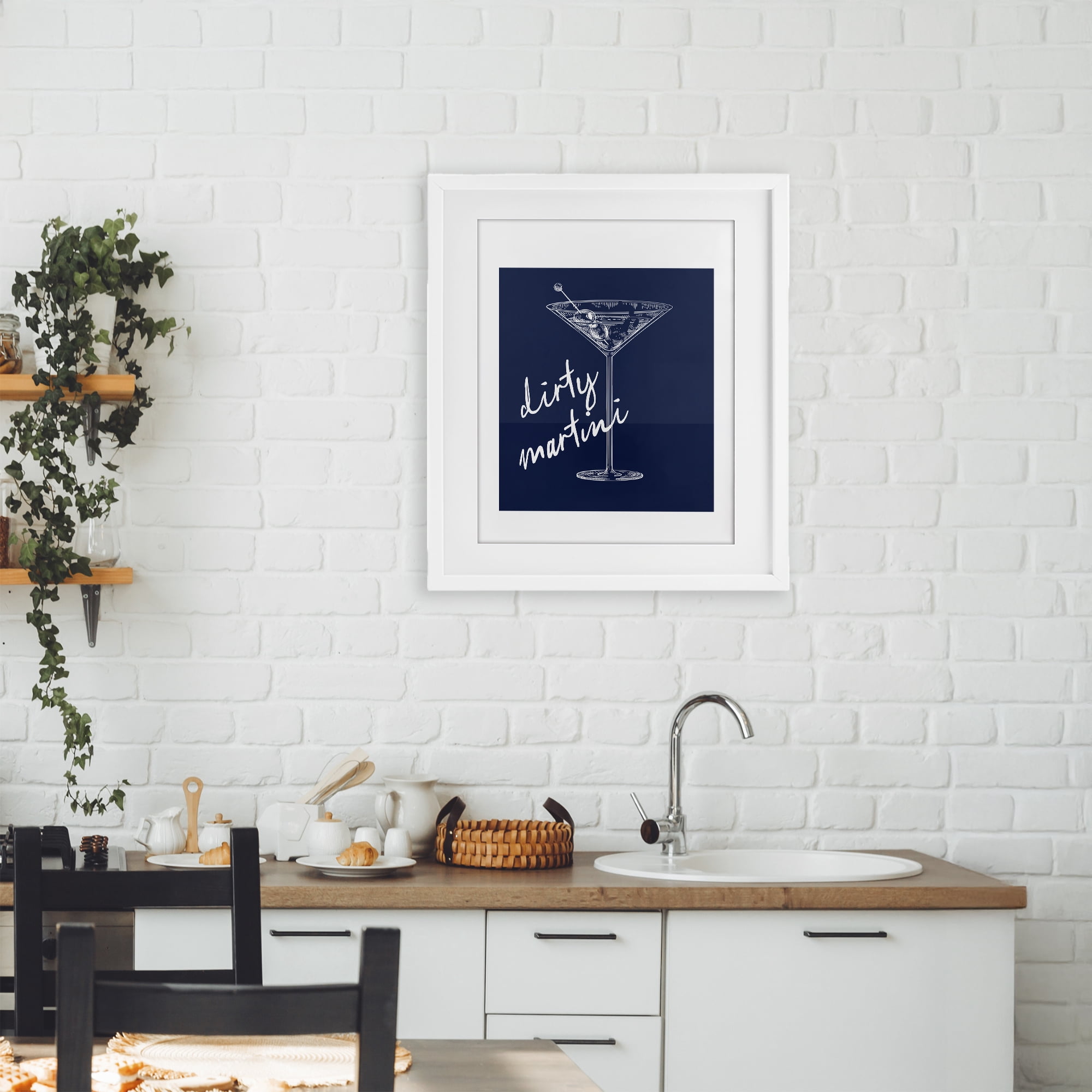 Stupell Industries Dirty Martini on Blue White Framed Print Under Glass, design by Lettered and Lined
