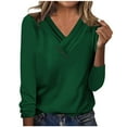 thumbnail image 2 of Womens Long Sleeve Tops Spring Fall Fashion Shirred V Neck Button Blouses Loose Fit Solid Casual Shirts Going Out Tees Shirt Tunic Top Green, 2 of 4