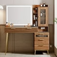thumbnail image 3 of Arulvmrn Vanity Desk with 29.53" HD Lighted Mirror, 47.24" Big Modern Vanity Desk with Mirror and Lights, Makeup Vanity with 5 Drawers and Storage Shelves and Charging Station, Walnut, 3 of 10