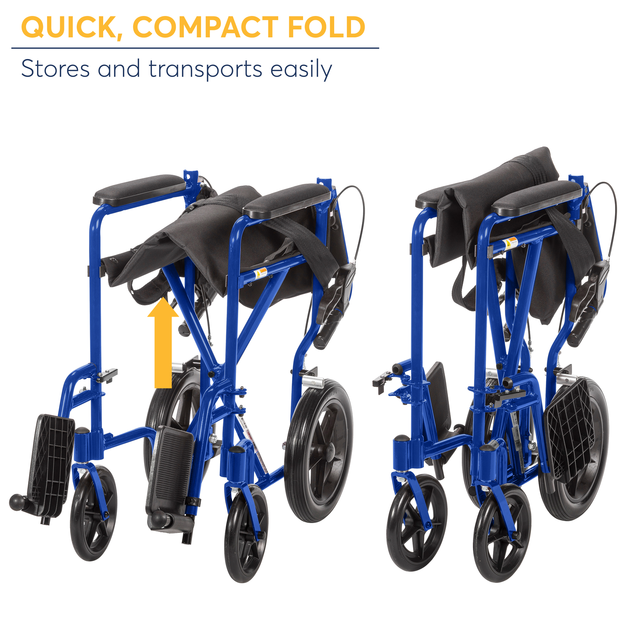Drive Medical Lightweight Expedition Transport Wheelchair with Hand Brakes, Blue, 19" Seat - image 4 of 6