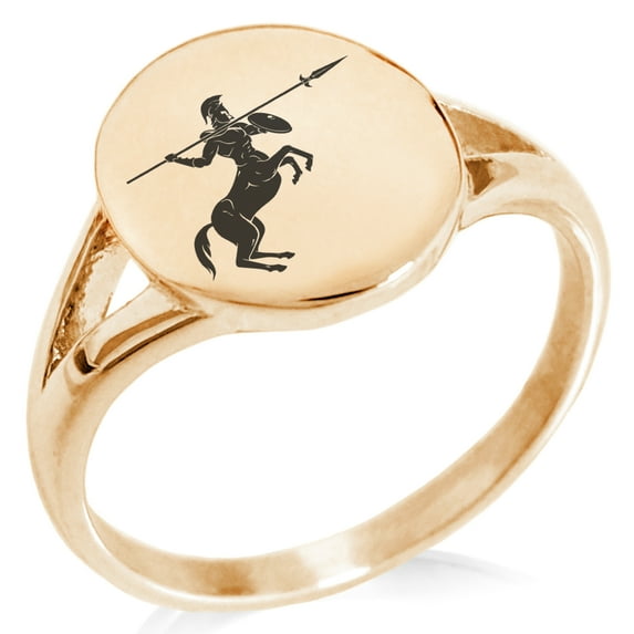Stainless Steel Greek Mythology Centaur Minimalist Oval Top Polished Statement Signet Ring