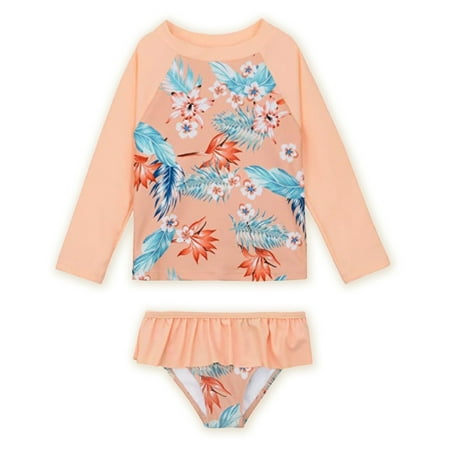 

GYRATEDREAM 1-7T Girls Long Sleeve Rashguard UPF 50+ Two Piece Swimsuit Set Floral Bathing Suit