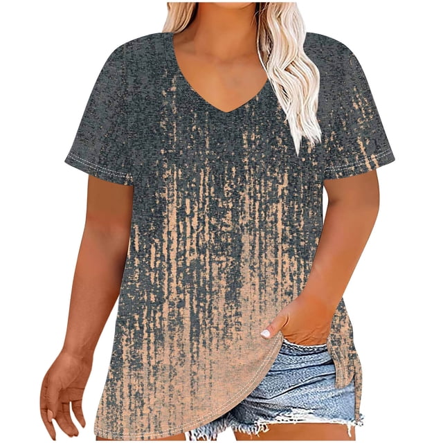 Short pour Femmes Col en V Manches Courtes Imprimé Base Chemise pour Femmes, Haut Décontracté Grande Taille Imitation Rack